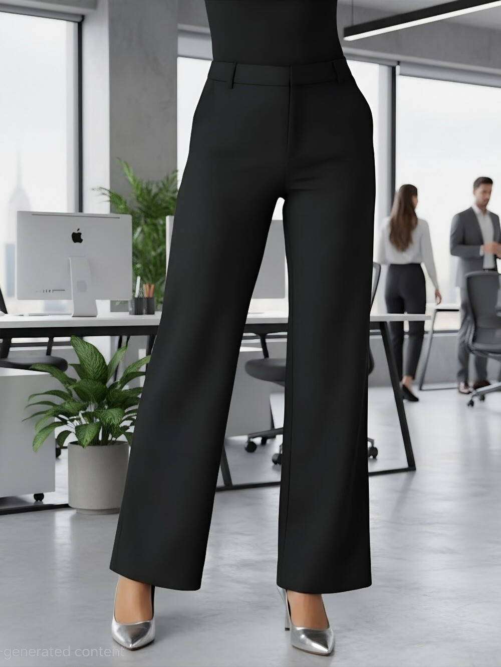 NWOT HALARA Black Wide-Leg Tailored Work Pants Sz M